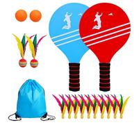 KQWVZ Juego de bate y pelota de playa, juego de bates de playa de madera con 2 raquetas, 12 pájaros, 2 bolas, bola de paleta de madera, juegos de bate y pelota para niños con bolsa de almacenamiento