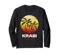 Krabi Tailandia Retro Atardecer Palmeras Tropical Playa Diseño Manga Larga