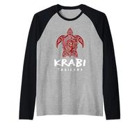 Krabi Tailandia Tribal Sea Turtle Island Beach Design Camiseta Manga Raglan