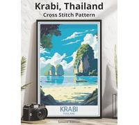 Krabi, Thailand Cross Stitch Pattern: Large Print Vintage Travel Poster Cross-Stitch Design (WanderStitch: A Retro Travel Cross-Stitch Collection)
