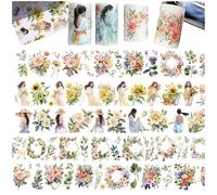 Kraeoke 4 rollos Washi Tape PET Washi Sticker Vintage Scrapbook Stickers Multicolor Pegatinas Álbum de Fotos para Bullet Journals, Manualidades y Paquete de Regalo