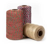 Kraft&Co - Rollo de hilo de Navidad (3 rollos) - Rollo de cuerda de yute natural para envolver regalos | Decoración de manualidades de Navidad| Versátil para regalos de jardinería 100 m