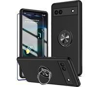 KRAFTCARE Funda para Google Pixel 6a con anillo de soporte y protector de pantalla, a prueba de golpes y antiarañazos Soporte de anillo magnético de 360 ° para Google Pixel 6a - Negro