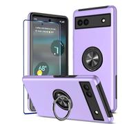 KRAFTCARE Funda para Google Pixel 6a con anillo de soporte y protector de pantalla, a prueba de golpes y antiarañazos Soporte de anillo magnético de 360 ° para Google Pixel 6a - Púrpura