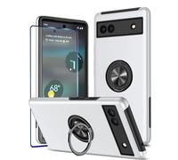 KRAFTCARE Funda para Google Pixel 6a con anillo de soporte y protector de pantalla, a prueba de golpes y antiarañazos Soporte de anillo magnético de 360 ° para Google Pixel 6a - Plateado