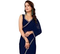 KRAFTLO Women's Ready to Wear Georgette One Minute Pre Pleated Mirror Saree With Unstitched Blouse, Navy Blue, talla única
