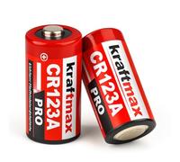 kraftmax Paquete de 2 pilas CR123A PRO de litio de 3 V, para linternas, cámaras, alarmas, no recargables, pilas de energía profesionales