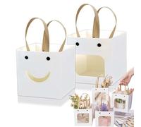 Kraftpapier Tüten Geschenkbox,Geschenkboxen aus Kraftpapier,Geschenkverpackung Box mit Griffe Fenster,Smiley Quadrat Blumen Präsenttüten,Handtaschen für Hochzeit Geburtstag Party,Süßigkeiten,Dessert