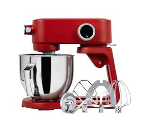 Kraftsman Robot de cocina, amasadora para masa de pan, carcasa de metal, 8 niveles con temporizador, cuenco de 5 L, 4 cabezales de acero inoxidable (rojo)