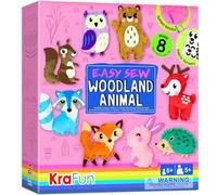 KraFun Kit de Costura Animales del Bosque para Niños 5+ Años, 8 Proyectos Fai da Te (Oso, Conejo, Zorro, Búho, Ciervo), Fieltro, Instrucciones, Juguete Educativo