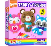 KRAFUN Kit de Costura Animales para Niños 7+ Años, 3 Muñecas Peluche (Osito, Mapache, Búho), Fieltro, Instrucciones, Juguete Educativo
