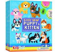 KraFun Kit de Costura Cachorros y Gatitos para Niños 5+ Años, 8 Proyectos Fai da Te (Perros, Gatos), Fieltro, Instrucciones, Juguete Educativo