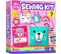 KRAFUN Kit de Costura para Niños 5+ Años, 7 Proyectos Fáciles (Bolsa, Almohada, Llavero), Fieltro, Instrucciones, Caja Reutilizable, Juguete Educativo