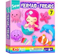 KRAFUN Kit de Costura Sirena para Niños 7+ Años, 5 Muñecos Peluche (Sirena, Delfín, Pulpo), Fieltro, Instrucciones, Juguete Educativo