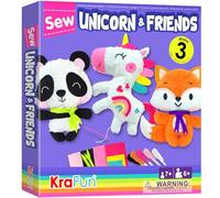 KRAFUN Kit de Costura Unicorno para Niños 7+ Años, 3 Muñecas Peluche (Unicornio, Panda, Zorro), Fieltro, Instrucciones, Juguete Educativo