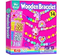 KRAFUN Kit de manualidades de pulsera de unicornio para niños de 5 a 12 años, 14 proyectos de arte y manualidades con pulseras de la amistad, abalorios, cuentas, calcomanías de gemas, instrucciones