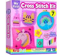 KRAFUN Kit de Punto de Cruz para Niños 5+ Años, 6 Proyectos Fai da Te (Llavero, Bolsa, Almohada), Fieltro, Instrucciones, Juguete Educativo