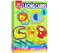 KRAFUN Kit de Tarjetas de Cordones Safari para Niños 3+ Años, 5 Proyectos Fai da Te (León, Mono, Elefante), Instrucciones, Juguete Educativo para Motricidad Fina
