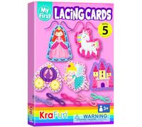 KRAFUN Kit de Tarjetas de Cordones Unicornio para Niños 3+ Años, 5 Proyectos Fai da Te (Princesa, Unicornio, Castillo), Instrucciones, Juguete Educativo