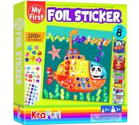 KRAFUN My First Foil Sticker Kit, 8 Arte sin ensuciar para niños, 1200 piezas Kits y suministros manualidades de animales, Actividad creativa pegatinas de gemas DIY, Regalos niños pequeños 3 a 8 años