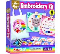 KRAFUN My First Kit de bordado para principiantes, niños y adolescentes, patrones de bordado simples, kit de bordado a mano incluye aro, tela, instrucciones para puntadas, kit de manualidades para
