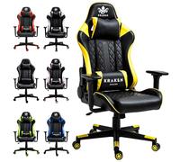 KRAKEN CHAIRS Silla Gaming Ergonómica de Piel sintética Silla de Oficina Altura Ajustable Sillón giratoria Reposabrazos Ajustable Cojín Lumbar Negro-Amarillo
