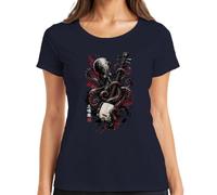 Kraken Shamisen Japanese Músico Japón Y2K Camiseta Mujer, azul marino, XL