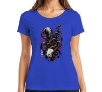 Kraken Shamisen Japanese Músico Japón Y2K Camiseta Mujer, azul, XXL