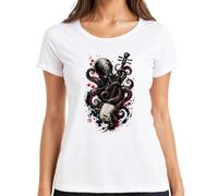 Kraken Shamisen Japanese Músico Japón Y2K Camiseta Mujer, Blanco, XL