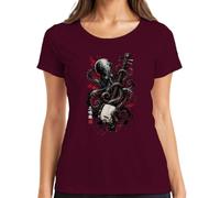 Kraken Shamisen Japanese Músico Japón Y2K Camiseta Mujer, granate, XL