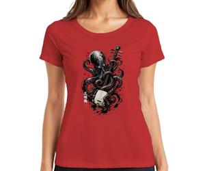 Kraken Shamisen Japanese Músico Japón Y2K Camiseta Mujer, rojo, XXL