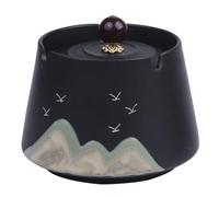 Kraledge Cenicero de cerámica para exteriores con tapa, resistente al viento, negro, estilo rústico, 5 cm de diámetro x 5 cm de alto