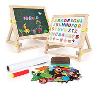 kramow 3 En 1 Pintar Pizarra Magnética De Madera para Infantil,Tableros De Caballete Tablero de Dibujo de Doble Cara para Niños Niña 3 Años 4 Años 5 Años