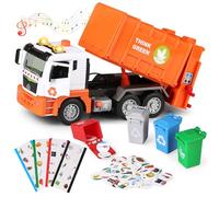 kramow Camión de Basura con Luces y Sonidos, 12" Vehículo Juguete Educativo para Niños de 2 a 5 Años, Regalo para Niños y Niñas, Naranja