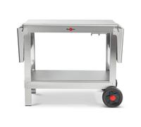 KRAMPOUZ - Carro Exterior Plein Air para Plancha o Barbacoa - Carro de Acero Inoxidable - 2 bandejas Grandes - 2 Ruedas Grandes - 2 bandejas Laterales abatibles con colgadores para Accesorios