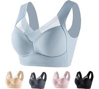 KraPhy Wmbra Bra, Wmbra Posture Correcting Bra, Women Summer Push Up Wireless Bra Fashion Deep Cup Bra (Blue,Large)
