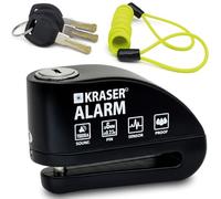 KRASER 6Y Candado Moto con Alarma 110dB, Antirrobo Disco Reforzado 3 Llaves Alta Seguridad, Impermeable, Accesorios Cable Bolsa Pilas, Pinza Cepo Bloqueo 6mm Universal Moto Scooter Bicicleta