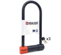KRASER KR120L Robusto Candado Moto U Bloqueo Rueda, Homologado SRA, Alta Seguridad Testada, Arco 120x310mm ø18mm Doble Cierre, Cerradura Antiganzua, Antirrobo U Lock para Scooter, Bici Eléctrica