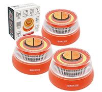 KRASER KR4V16NP3 Pack 3 Luz Carretera Naranja, Holomogada DGT LED Intensidad, Baliza Luminosa de Emergencia Imantada, Autónoma, Pilas Incluídas, Compacta Linterna con Colgador