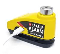 KRASER KR7Y Candado Moto con Alarma 110dB Batería Recargable USB, Sensor Movimiento, Impermeable Resistente Visible, Accesorios, Antirrobo Moto Cepo Pinza Freno Bloqueo 7mm Universal