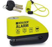 KRASER WA6Y Candado Moto con Alarma 110dB, Antirrobo Disco Reforzado 3 Llaves Alta Seguridad, Impermeable, Accesorios Cable Bolsa Pilas, Pinza Cepo Bloqueo 6mm Universal Moto Scooter Bicicleta