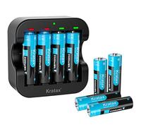 Kratax Batería AA de litio recargable de 1.5 V, paquete de 8 con cargador rápido, de alta capacidad, de larga duración, 1600 ciclos, salida constante. [8 AA+1 cargador]