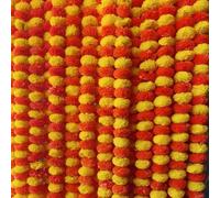Krati Exports 5 guirnaldas de caléndula de 150 cm, decoración para manto de boda india/estadounidense, guirnaldas de imitación, decoración para diwali, mata de flores de primavera. (amarillo y naranja