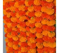 Krati Exports 5 guirnaldas de caléndula de 150 cm, decoración para manto de boda india/estadounidense, guirnaldas de imitación, decoración para diwali, mata de flores de primavera. (amarillo claro y