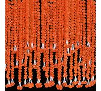 Krati Exports - Guirnalda de caléndula de 5 pies | Decoración de manto de fiesta de boda indio/americana, guirnaldas de imitación, decoración de Diwali, flores de primavera (naranja oscuro, 5)