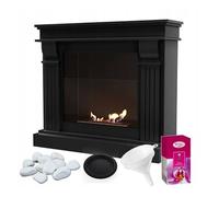 KRATKI August Bio Etanol Portal Chimenea + Guijarros + Embudo de Llenado + Set de Aromaterapia Acristalamiento, Contenedor 0,75 l, Automontable Certificado TÜV, Acero y MDF, Negro, 87x95 cm