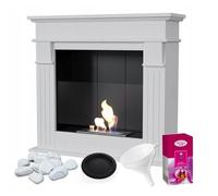 KRATKI August Bio Etanol Portal Chimenea + Guijarros + Embudo de Llenado + Set de Aromaterapia Acristalamiento, Contenedor 0,75 l, Automontable Certificado TÜV, Acero y MDF, Blanco, 87x95 cm