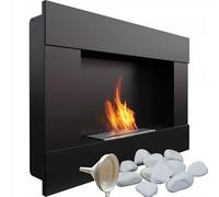 KRATKI Bravo Chimenea Interior de bioetanol + Guijarros Decorativos + Embudo de llenado Bidón Biosafe de Pared 0,5 l Certificado TÜV, Acero con Recubrimiento en Polvo, Negro, 65,2x90 cm
