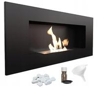 KRATKI Chimenea de bioetanol Delta 2 + Guijarros + Embudo + Set de aromaterapia Montaje en Pared o instalación empotrada l Biocontainer 0,5 l, TÜV Acero, 40 x 90 cm, Negro