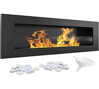 KRATKI Chimenea de bioetanol Delta Slim + Guijarros + Embudo para Montaje, con acristalamiento l Biocontenedor de 0,4 l, Certificado TÜV Acero, 40 x 90 cm, Negro